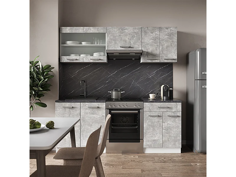 Cuisine béton/blanc 200x46x81.6 r-line