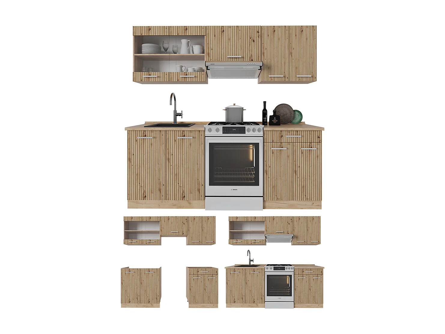 Cucina componibile rovere artigianale/rovere goldkraft 200x60x81.6 r-line