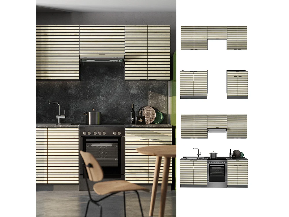 Mueble de cocina panel de roble/antracita 200x60x81.6 fame-line