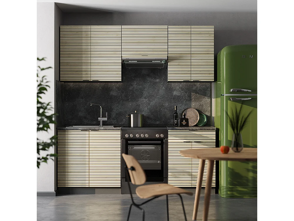 Cuisine chêne lambris/anthracite 200x60x81.6 fame-line