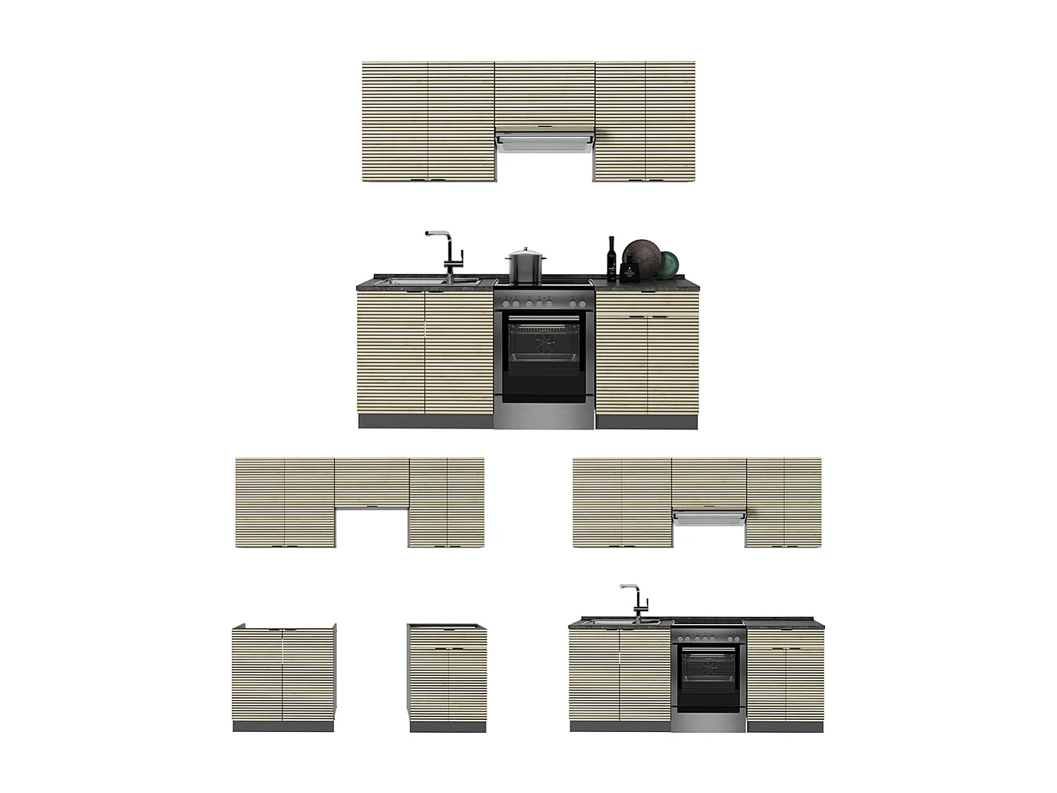 Cuisine chêne lambris/anthracite 200x60x81.6 fame-line