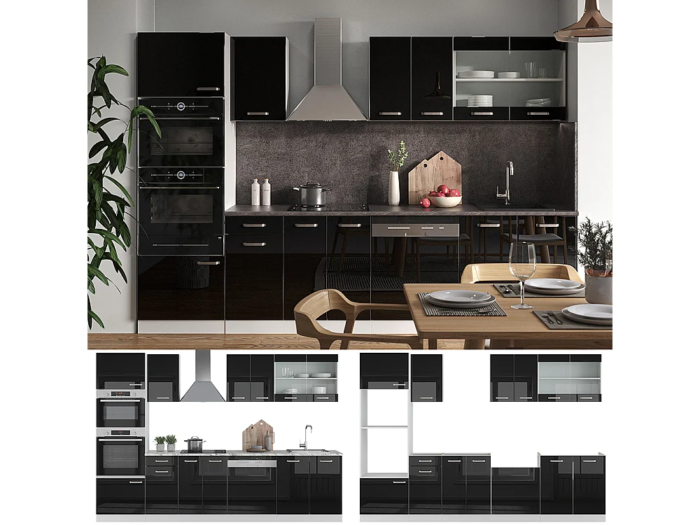 Cucina componibile nero lucido/bianco 300x46x81.6 r-line