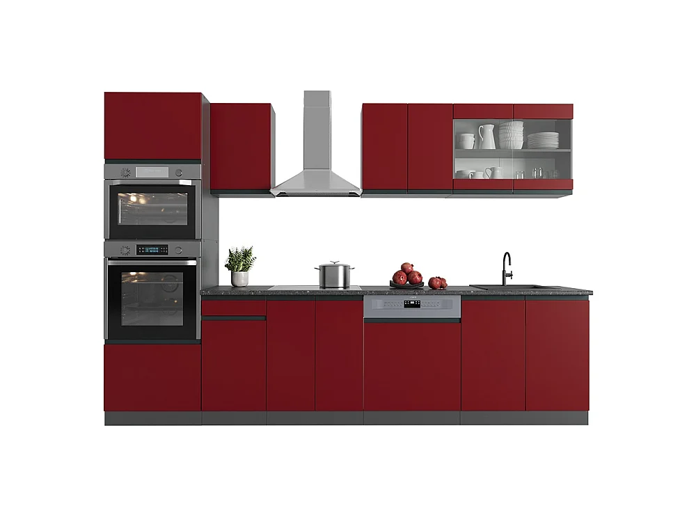 Complete keukeneenheid rood/antraciet 300x46x81.6 r-line