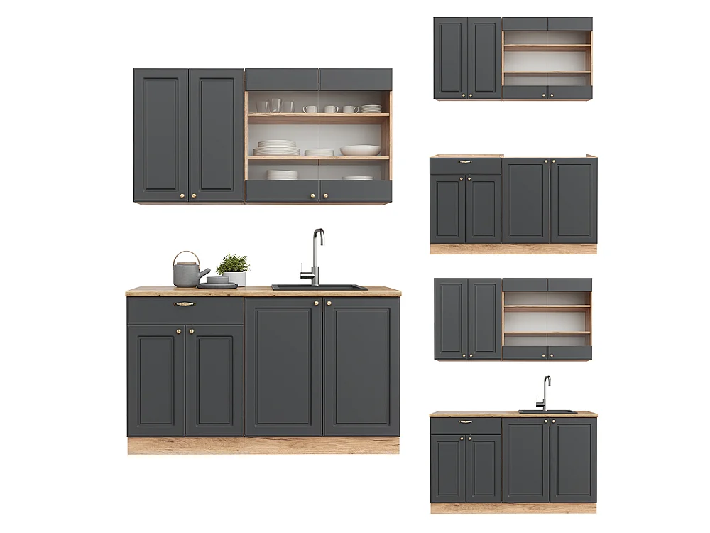 Cuisine anthracite campagne/chêne doré 140x46x81.6 fame-line