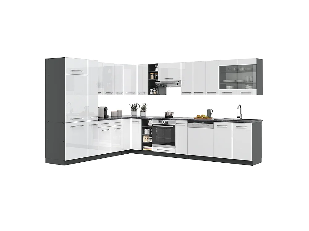 Kogoszczona kuchnia biały wysoki połysk/antracyt 347x60x81.6 fame-line
