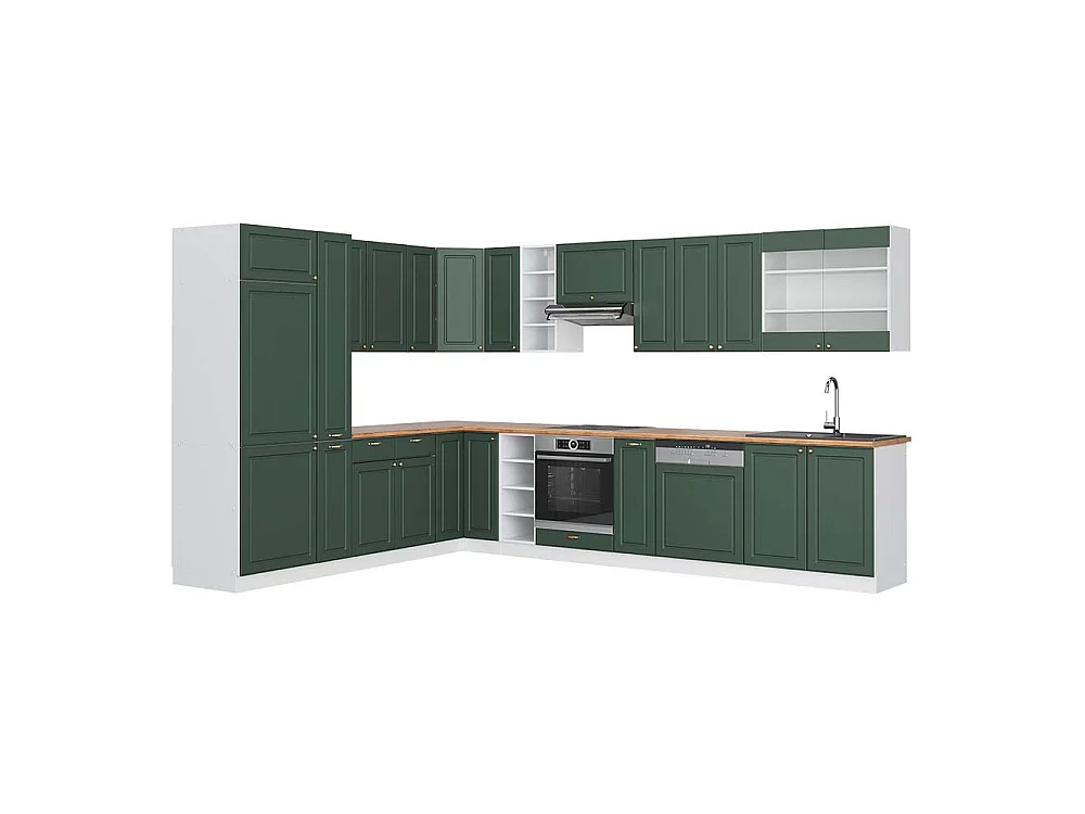 Cuisine en angle vert-or landhaus/blanc 347x60x81.6 fame-line