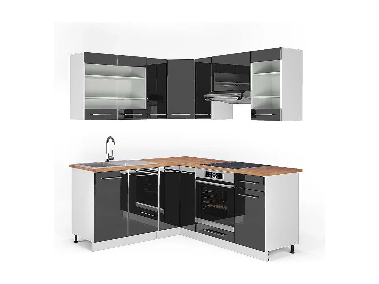 Cocina esquinera antracita brillo intenso/blanco 190x60x81.6 fame-line
