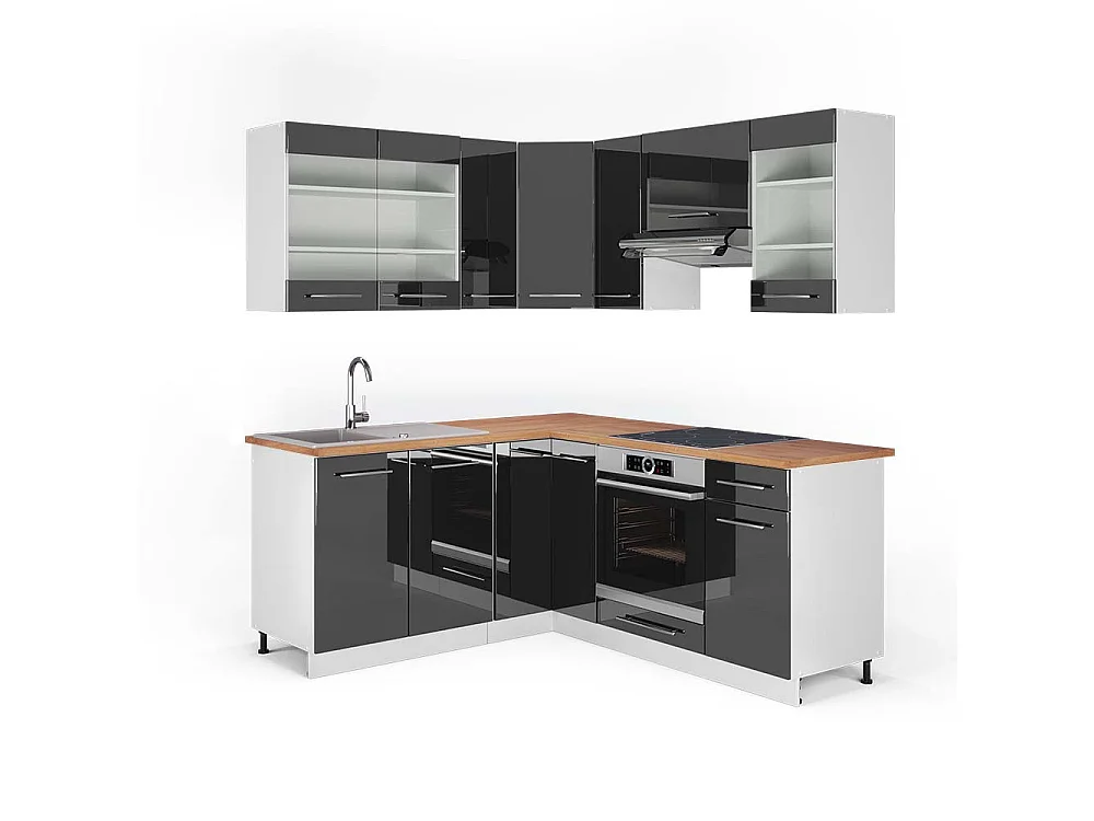Cucina angolare completa antracite lucido/bianco 190x60x81.6 fame-line