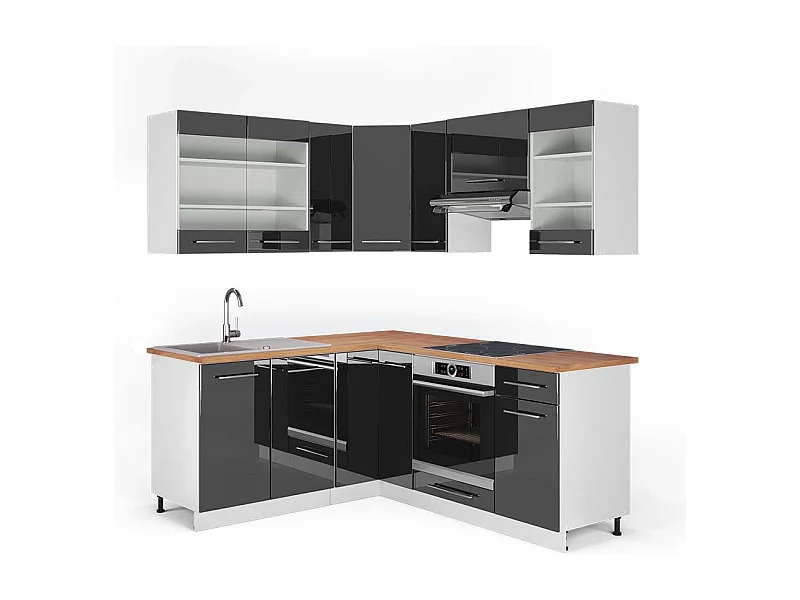 Cuisine en angle anthracite brillant/blanc 190x60x81.6 fame-line