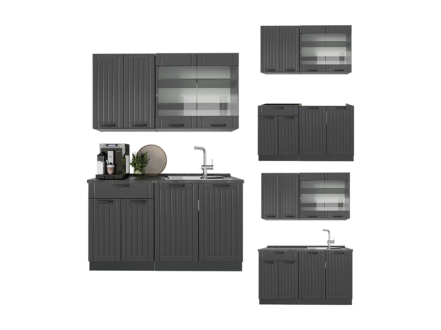 Cocina para solteros gris oscuro 140x46x81.6 fame-line