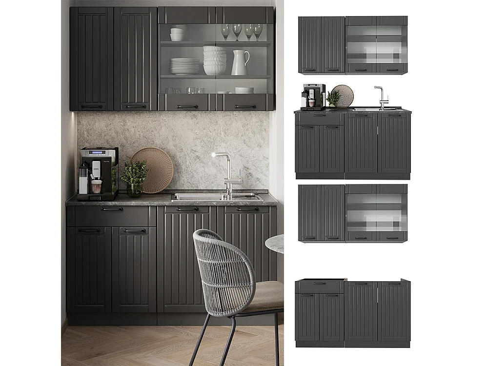 Cocina para solteros gris oscuro 140x46x81.6 fame-line