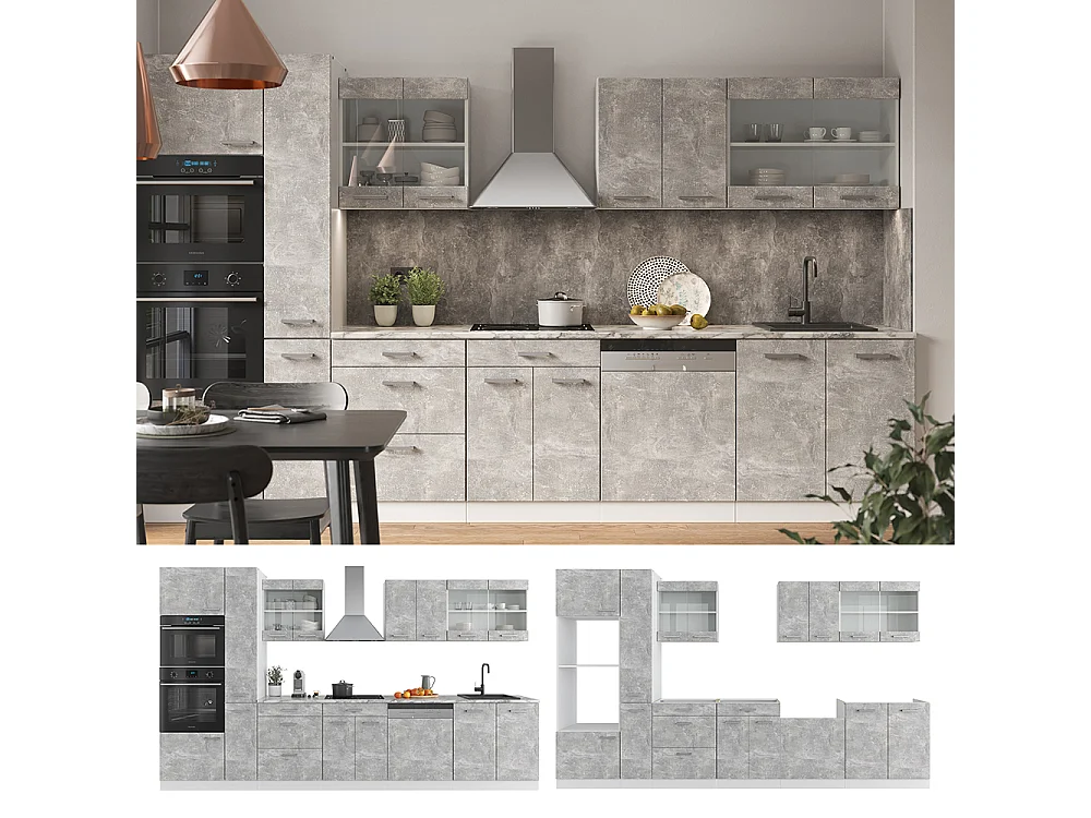 Mobile da cucina cemento/bianco 350x60x81.6 r-line