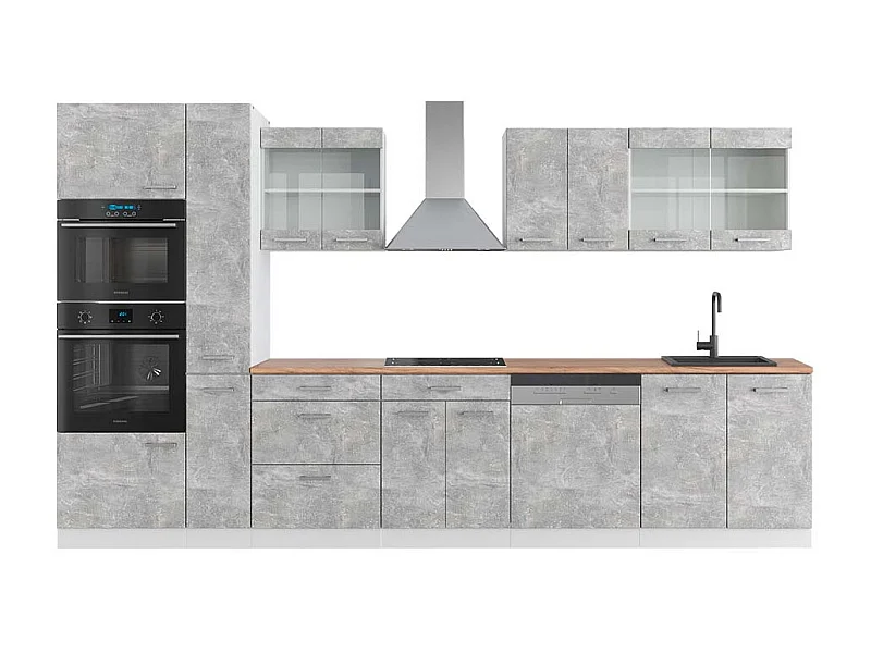 Ligne de cuisine béton/blanc 350x60x81.6 r-line