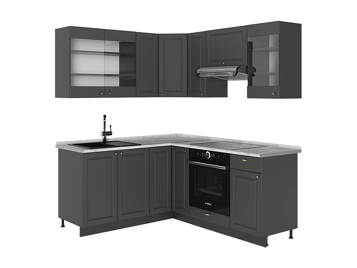Cocina esquinera antracita-oro landhaus 190x60x81.6 fame-line