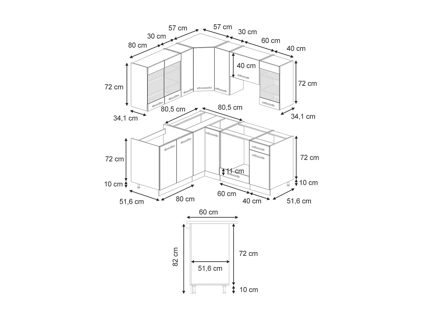 Cuisine en angle anthrazit-gold landhaus 190x60x81.6 fame-line