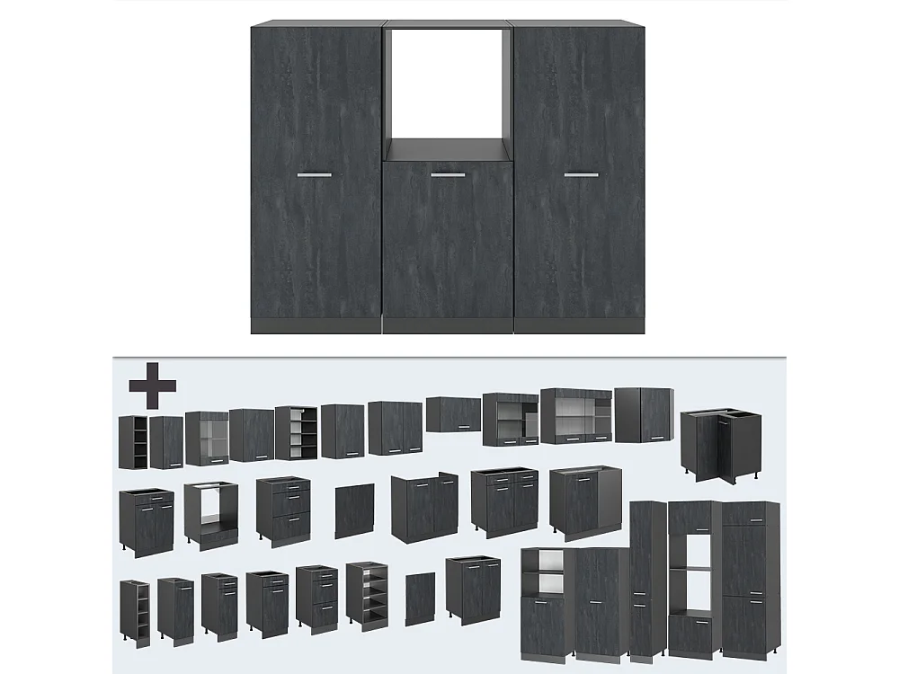 Bloc cuisine noir béton/anthracite 180x46x81.6 r-line