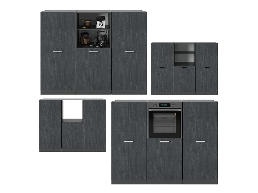 Bloc cuisine noir béton/anthracite 180x46x81.6 r-line