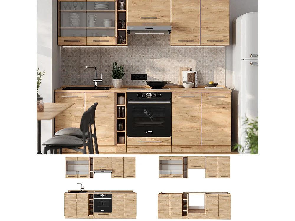 Cuisine chêne de force doré 235x60x81.6 fame-line