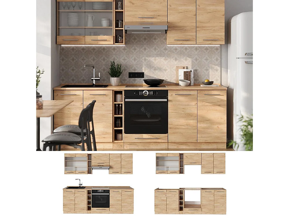 Cuisine chêne de force doré 235x60x81.6 fame-line