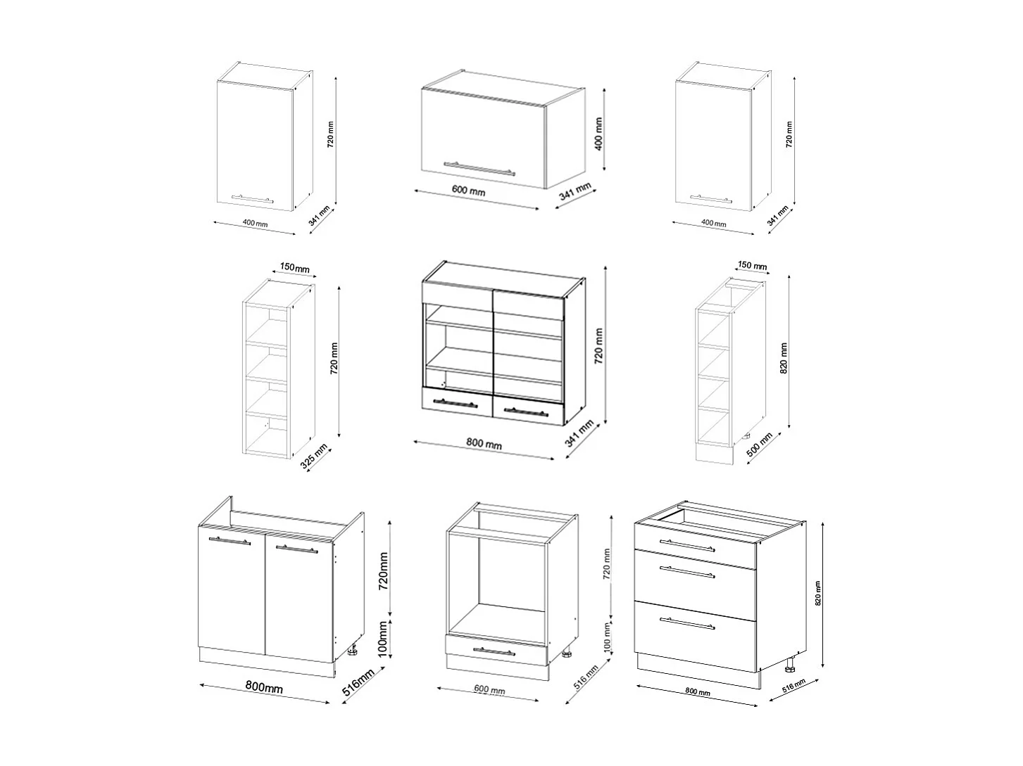 Mueble de cocina casa de campo blanca/antracita 235x46x81.6 fame-line