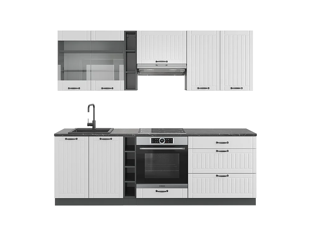 Køkkenrække hvidt landhus/antracit 235x46x81.6 fame-line