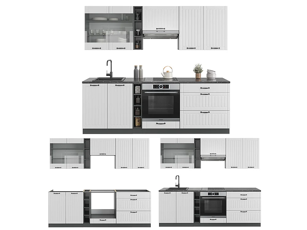 Køkkenrække hvidt landhus/antracit 235x46x81.6 fame-line