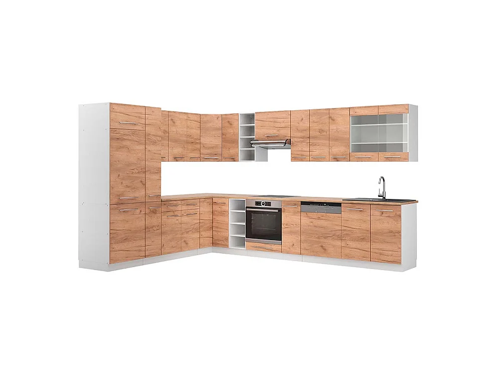 Cuisine en angle chêne doré/blanc 347x60x81.6 fame-line