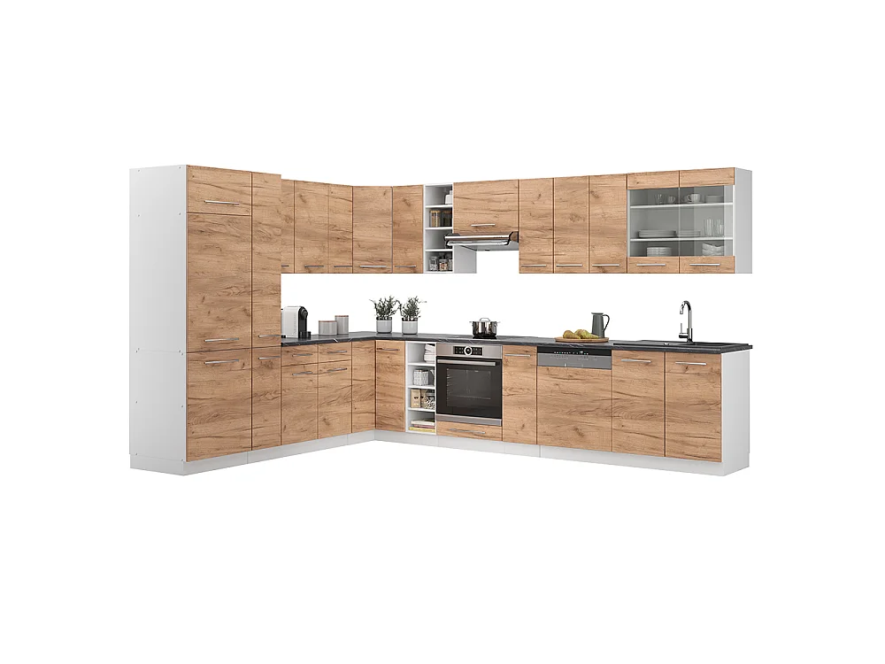 Cuisine en angle chêne doré/blanc 347x60x81.6 fame-line