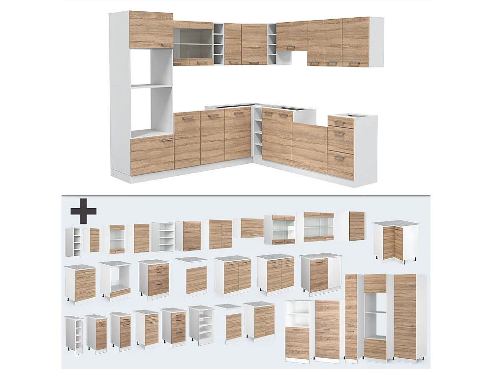 Cocina esquinera sonoma/blanco 247x60x81.6 r-line