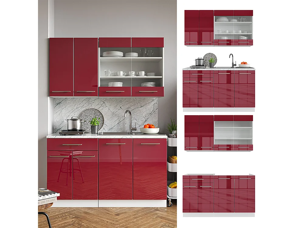 Cucina completa bordeaux lucido/bianco 140x60x81.6 fame-line