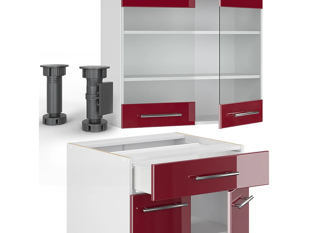 Pojedyncza kuchnia bordowy wysoki połysk/biały 140x60x81.6 fame-line