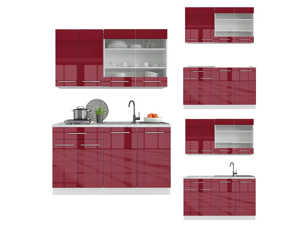 Pojedyncza kuchnia bordowy wysoki połysk/biały 140x60x81.6 fame-line