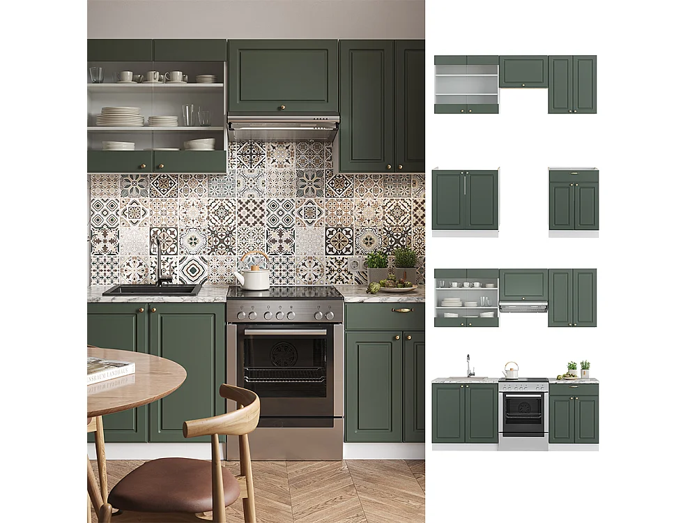 Cuisine vert-or landhaus/blanc 200x46x81.6 fame-line