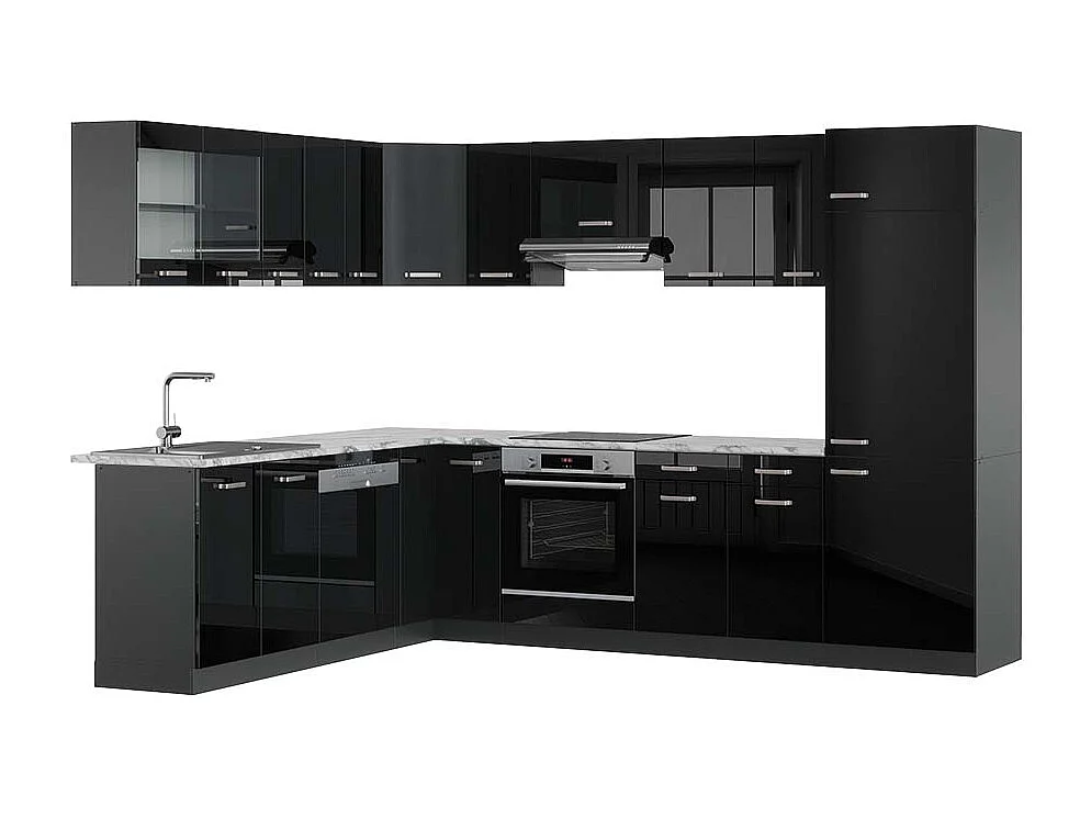 Cuisine en angle noir brillant/anthracite 287x60x81.6 r-line