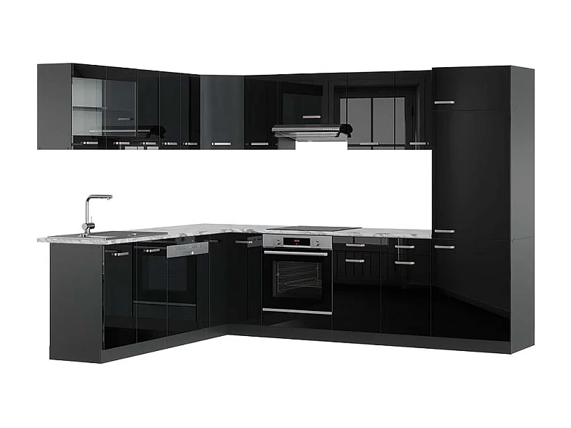 Cuisine en angle noir brillant/anthracite 287x60x81.6 r-line