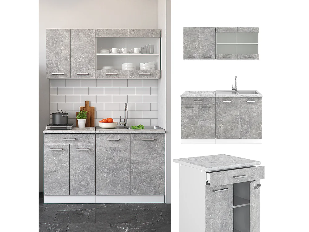 Cuisine béton/blanc 140x60x81.6 r-line