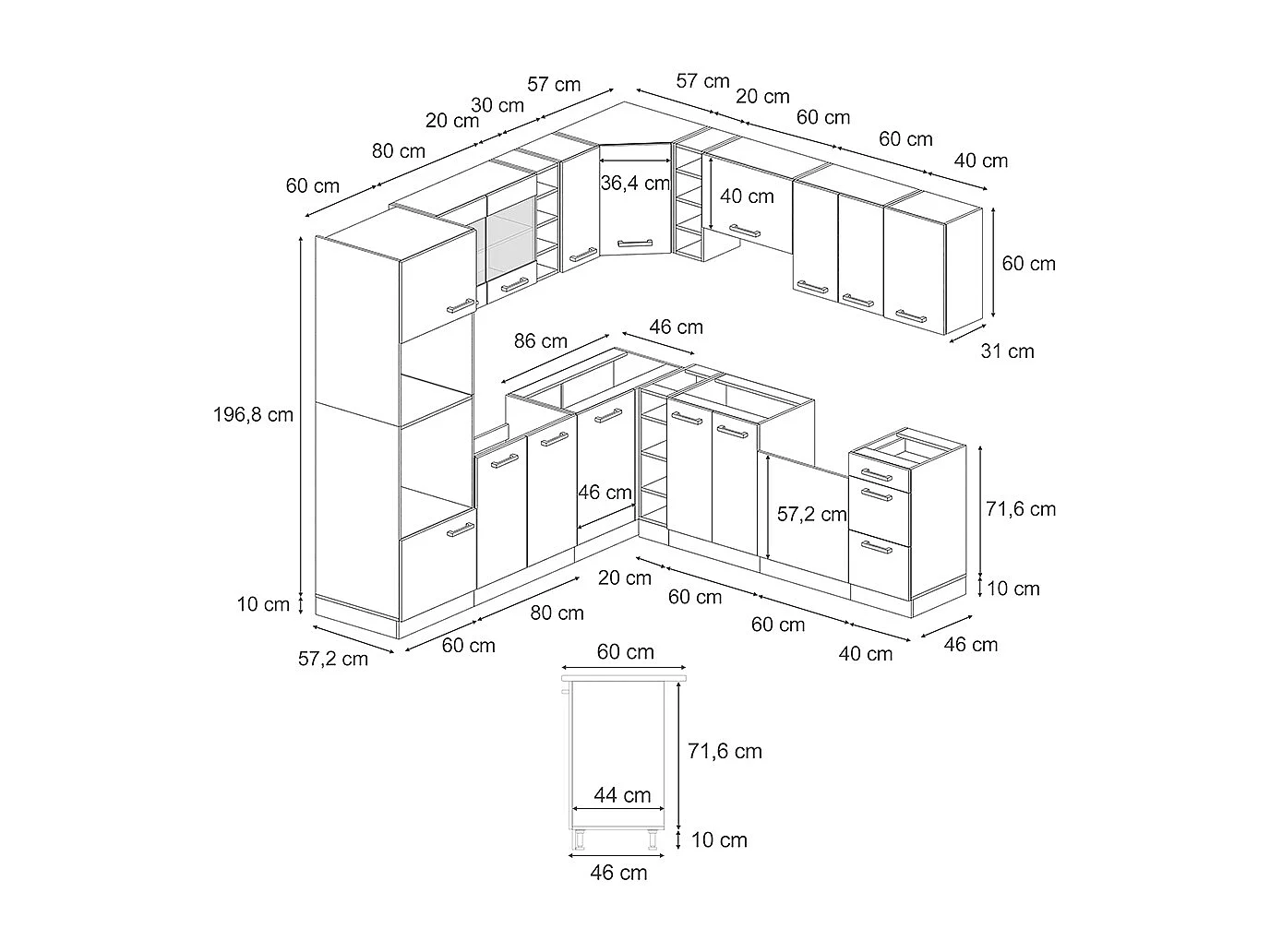 Eckküche artisan eiche/anthrazit 247x60x81.6 r-line