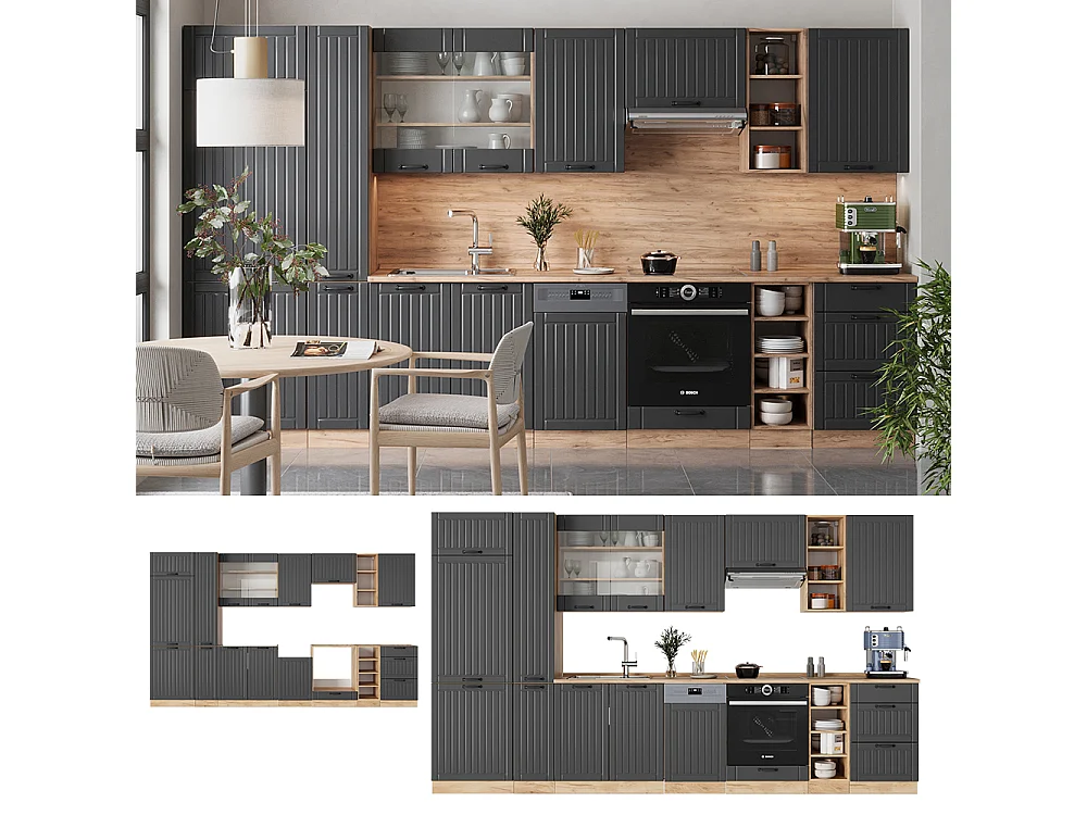 Küchenzeile dunkelgrau 355x60x81.6 fame-line