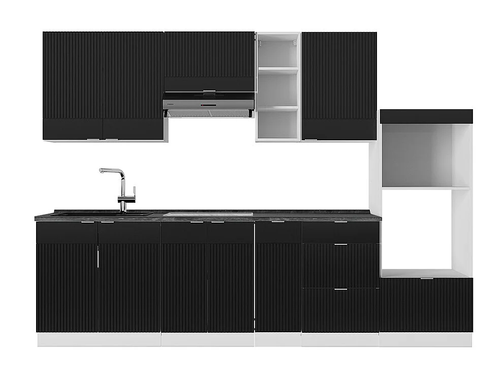 Køkkenrække sort stribet/hvid 280x60x81.6 fame-line