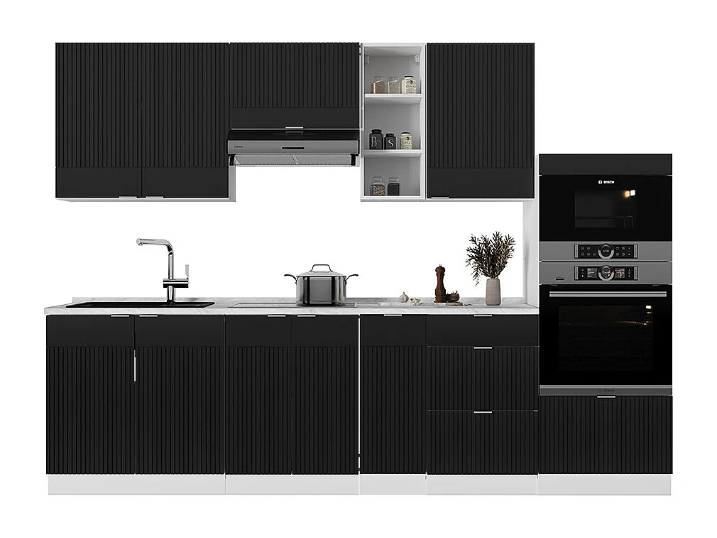 Køkkenrække sort stribet/hvid 280x60x81.6 fame-line
