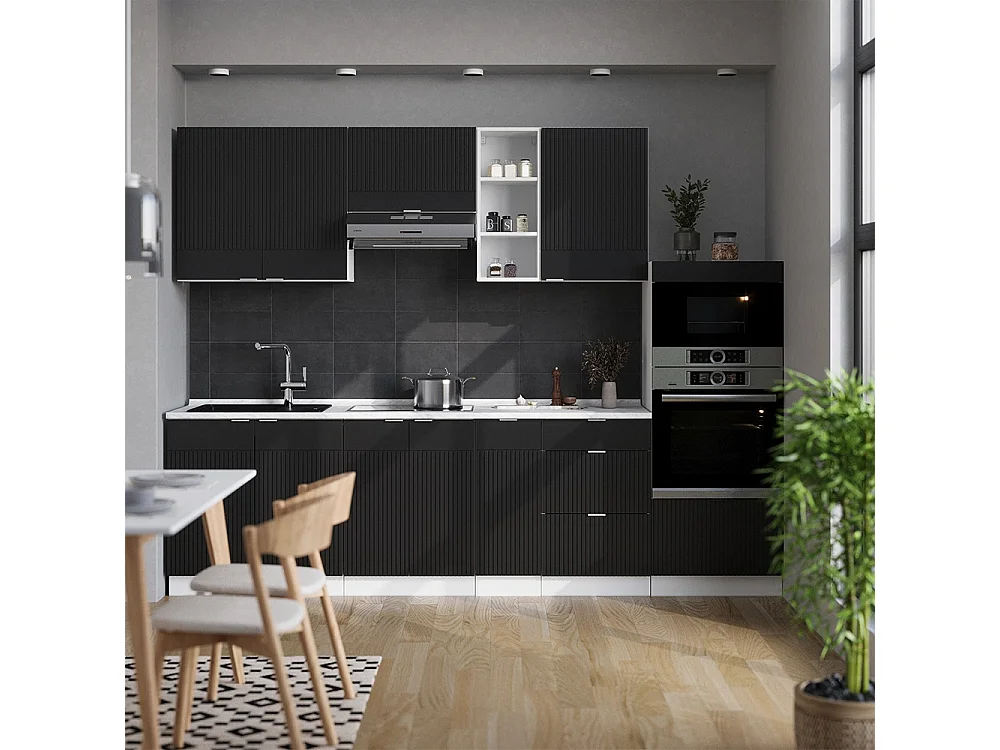 Køkkenrække sort stribet/hvid 280x60x81.6 fame-line