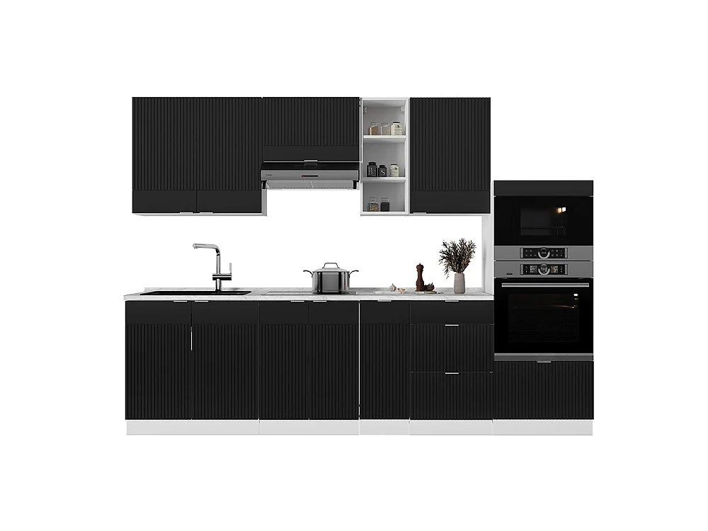 Køkkenrække sort stribet/hvid 280x60x81.6 fame-line