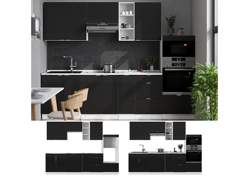 Mueble de cocina negro a rayas/blanco 280x60x81.6 fame-line