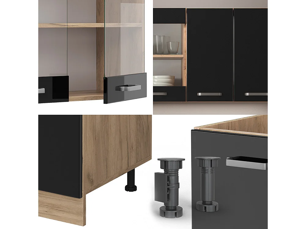 Eenpersoonskeuken eiken hoogglans zwart/goud 140x60x81.6 r-line