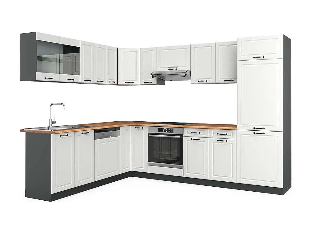 Cuisine en angle blanc cottage/anthracite 287x60x81.6 r-line