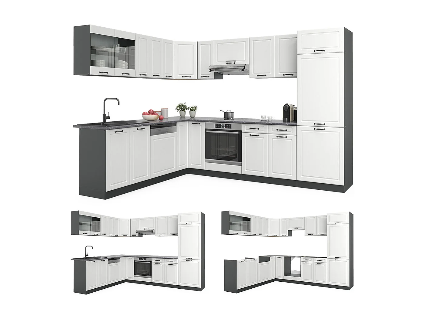 Cuisine en angle blanc cottage/anthracite 287x60x81.6 r-line