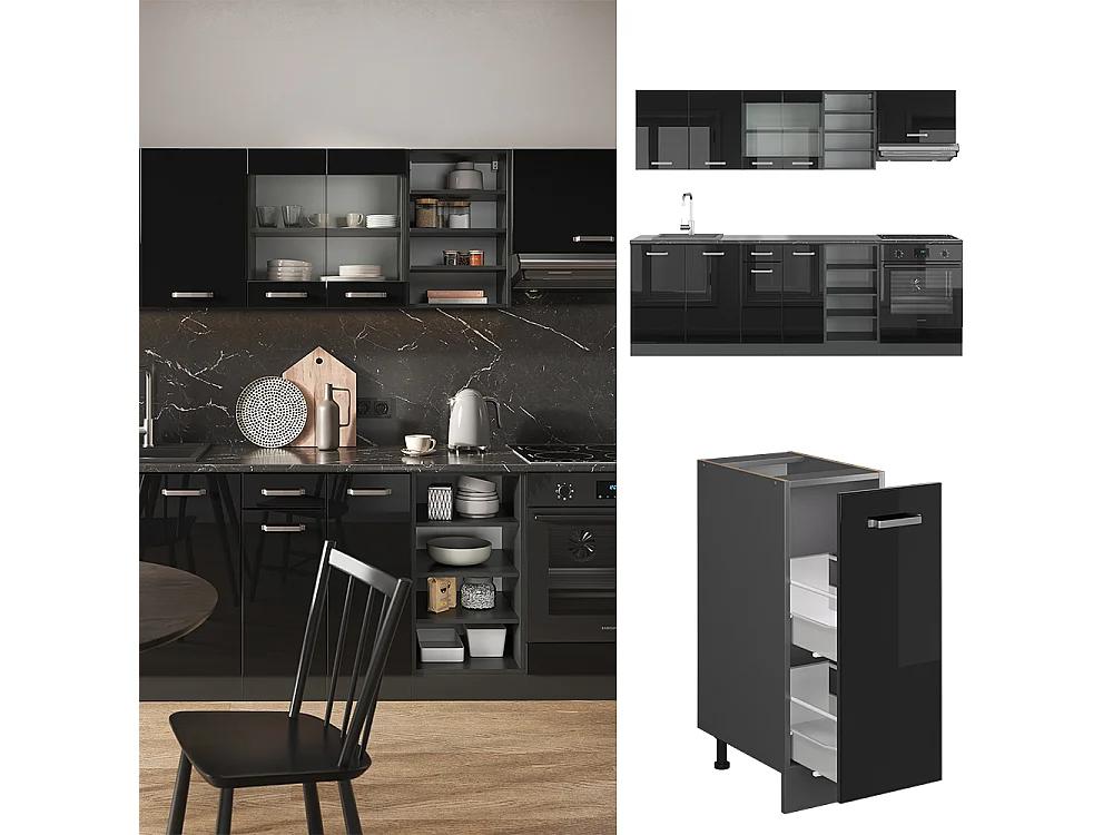 Cuisine noir brillant/anthracite 240x60x81.6 r-line