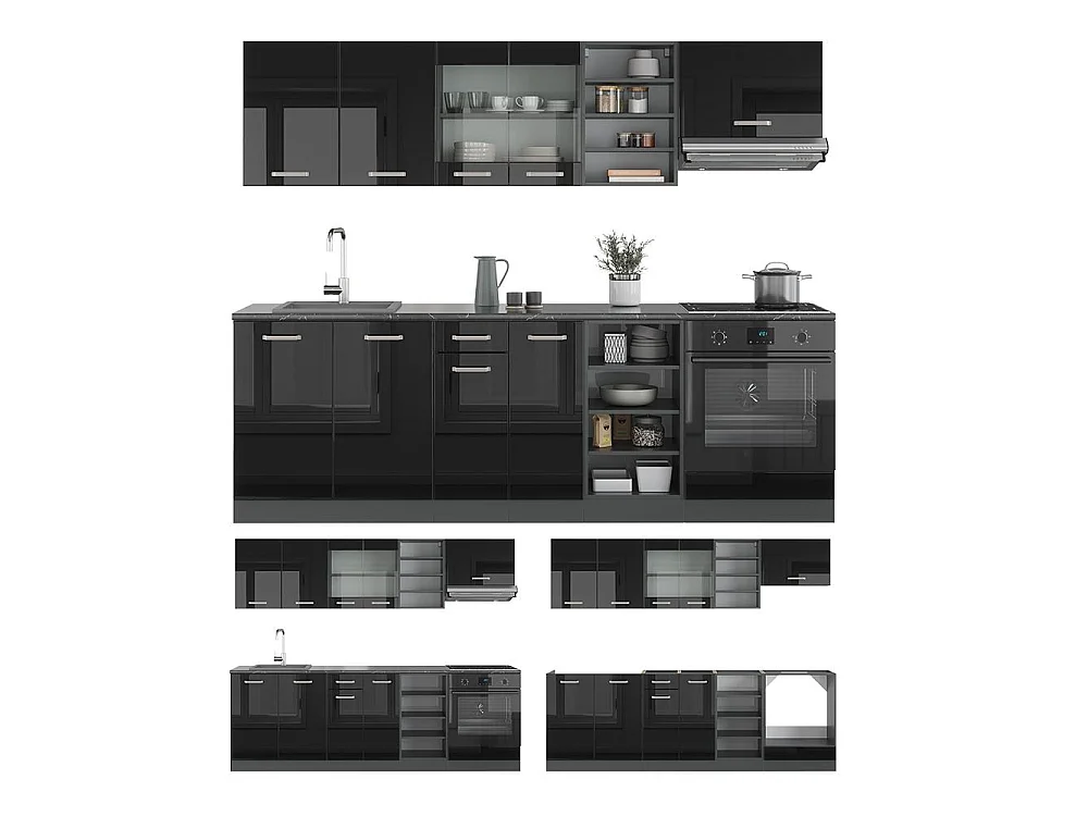 Complete keukeneenheid hoogglans zwart/antraciet 240x60x81.6 r-line