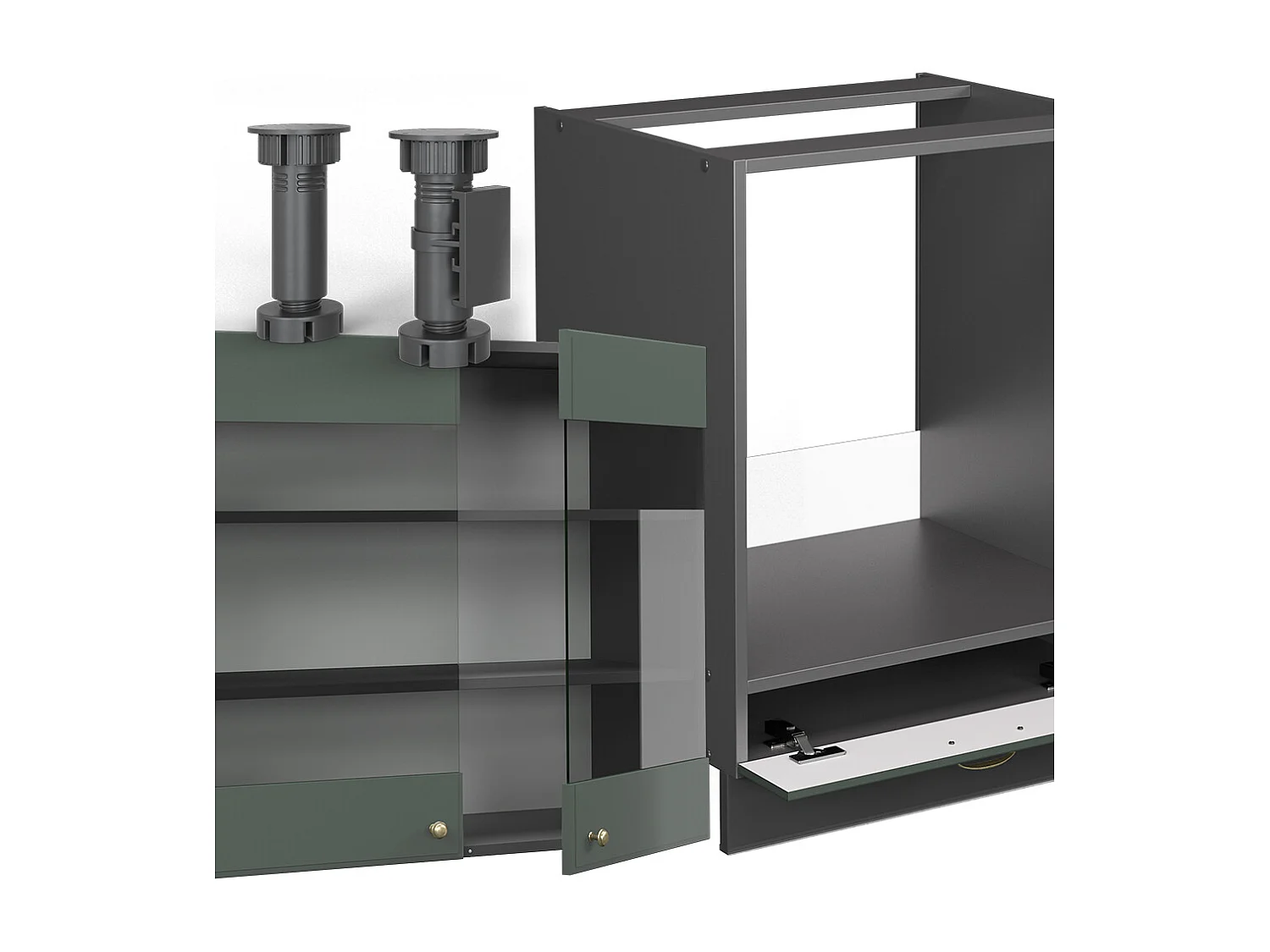 Cuisine en angle vert et or campagne/anthracite 287x46x81.6 fame-line