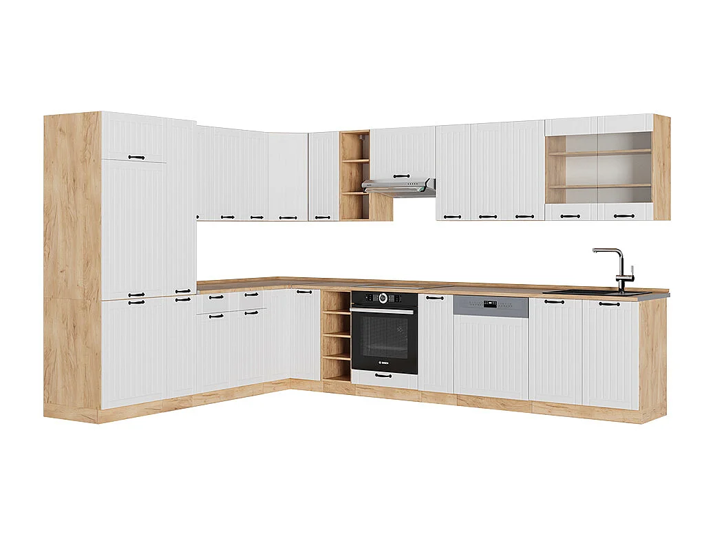 Cuisine en angle blanc campagne 347x46x81.6 fame-line